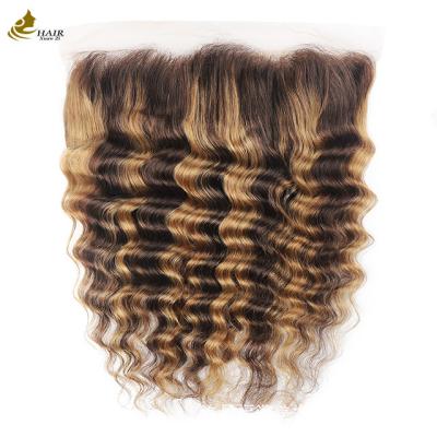 China Piano 4/27 Deep Wave Lace Frontal Closure Brazilian Hair Transparent 13X4 Closure for sale