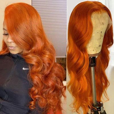 China Orange Ginger Human Hair Loose Wave Customized Lace Front Wigs for sale