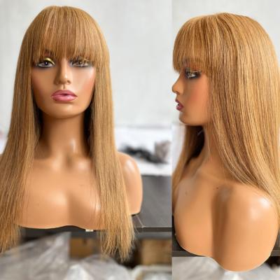 China Customized 16 Inch 10# Color Straight 2*6 Front Human Hair Lace Wig With Fringe for sale