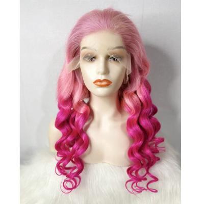 China Customized Pink Color Loose Wave Human Hair Lace Wig For Sale for sale