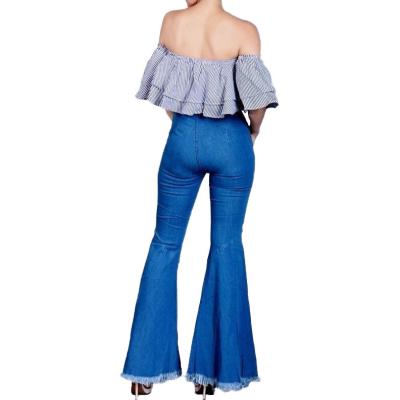 China European and American fashion all-match breathable slim wide-legged denim fit stretch flared pants with slits for sale