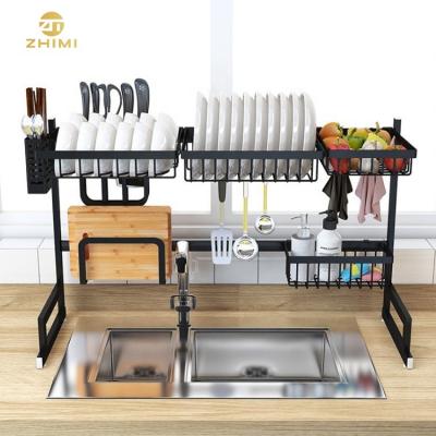 China Kitchen Sustainable High Quality Black Storage 201 Stainless Steel Over Sink Dish Drying Rack for sale