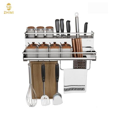 China High Quality Sustainable 304 Stainless Steel Wall Mounted Type - 2 - Tier Kitchen Utensil Storage Spice Knife Holder Rack for sale