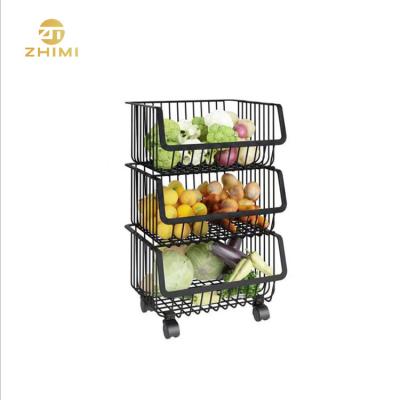 China Sustainable Multi-Layer Hanging Metal Wire Storage Baskets Food Storage Shelves With Wheels for sale