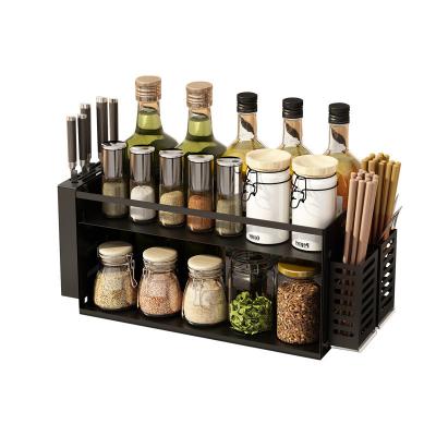 China Sustainable Carbon Steel Countertop Multifunctional Spice Rack With Knife Holder And Rod Cage for sale