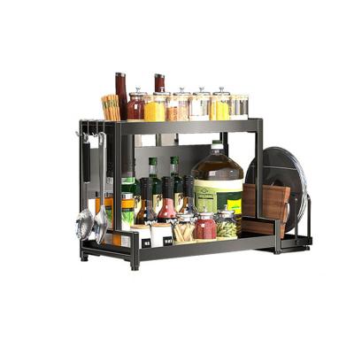 China Sustainable New Design Easy Install Home And Kitchen Accessories Carbon Steel 2 Tiers Spice Storage Rack for sale