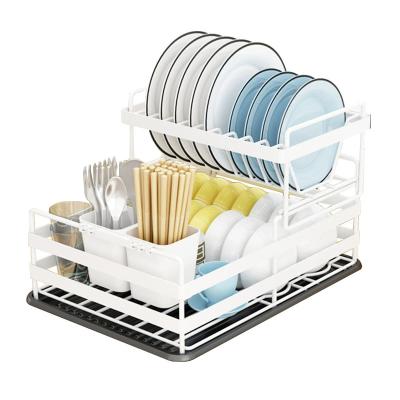 China Sustainable Universal Carbon Steel 2 Tier Kitchen Sink Organizer Dish and Bowl Drain Storage Rack for sale