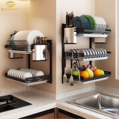 China High Quality Viable Wall Hanging Dish Storage Racks Stainless Steel Kitchen Wall Dish Drying Rack Shelf for sale