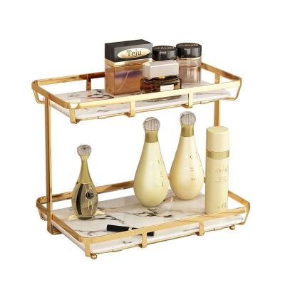 China New Style Sustainable Double Layers Carbon Steel Bathroom Desktop Storage Cosmetic Rack for sale