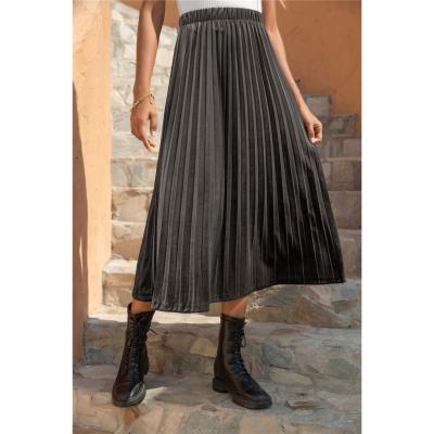 China 2021 new style anti-static trend summer fashion high waist fashion velvet casual a-line pleated skirt for sale