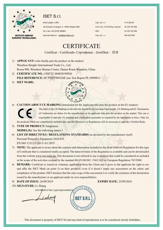 CE - Wenzhou Hengbo International Trading Co., Ltd.