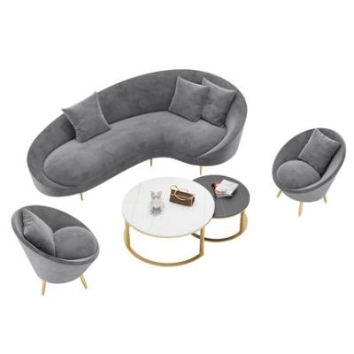 China (Other) Furniture Living Room Furniture Living Room Adjustable Modern Soft Flannel Package Curved Sofa With Metal Frame Leisure Sofa Set Gold Combination for sale