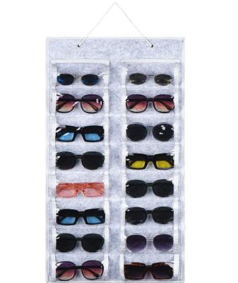 China Felt High Quality Viable OEM 16 Slots Pendant Dust Proof Wall Pocket Eye Glass Organizer Display Case Sunglasses Holder Organizer for sale