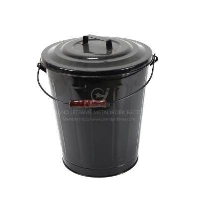 China Black Metal Coal Bucket Trash Can Ash Bucket With Lid for sale