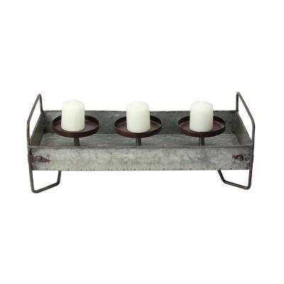 China Durable Galvanized Metal Triple Christmas Pillar Candle Holder Tray for sale