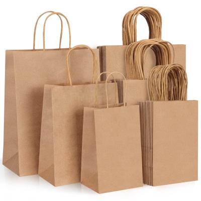 China Recyclable Custom Printed Your Own Logo White Brown Kraft Craft Paper Bag With Handles For Shopping For Gift for sale