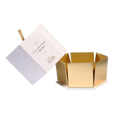 China Recyclable Custom Paper Gold Cardboard Gold Cosmetic Hexagon Box Paper Hexagonal Gift Box for Skin Care Silk Ribbon for sale