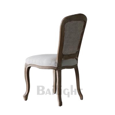 China Comfortable French Antique Style Canvas Fabric Oak Wooden Armless Dining Chairs for sale