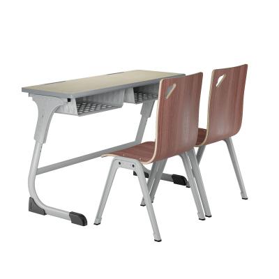 China Hot Sale Modern Double Seat Desk And Chair Strong Metal For Student Classroom Wooden Study Table And Chair Set for sale