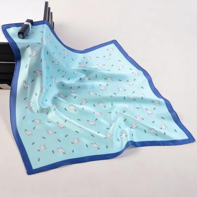 China Square NO MOQ Blue Sky Alpaca Cartoon Woman Satin Scarf Luxury Silk Hair Scarf Custom Logo for sale