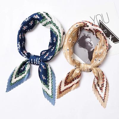 China Square Korean Style New Craft Pleated Silky Silk Scarves Satin Headband Scarf 70* Wrapping For Silk Scarf for sale