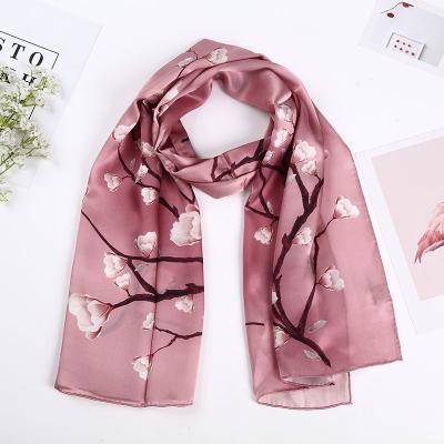 China Fashion Vendor Chain Silver Floral Print Silk Chiffon Long Scarf Silk Scarf for sale