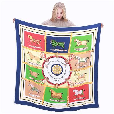 China Long Paris Women's Large Scarf 100% Silk Hijab Lily Bandana Scarf With Horses for sale