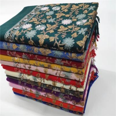 China 200x70cm multifunctional vintage embroidered shawl quality branded cashmere scarves embroidery cashmere scarf pashmina for sale