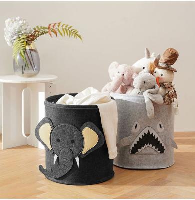 China Sustainable Cartoon Animal Lion Elephant Tiger dinosaur Storage Bucket Kids Toy Dirty Clothes Organizer laundry homme Felt Storage basket for sale