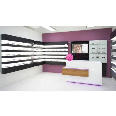 China Best Selling Eco - Friendly Customized Wooden Optical Shop Display Case Design for sale