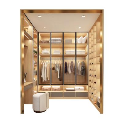 China (Size) Stuya Adjustable Customize Luxury Master Bedroom Wardrobe With Sensor Led Women Clothing Wardrobe Storage Furniture for sale