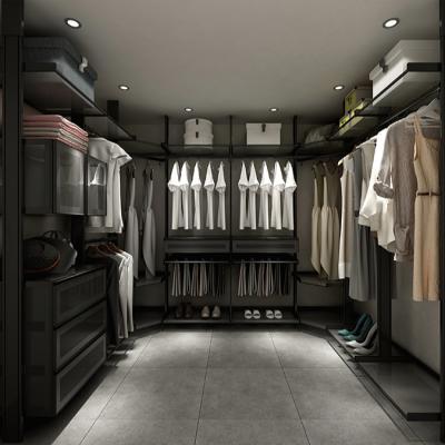 China Open (height) adjustable aluminum column changing room with glass shelf wardrobe for sale