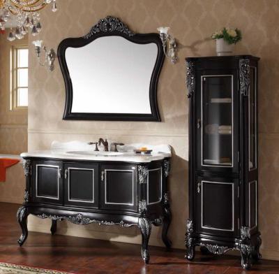 China Bathroom Furniture Classic Dark Oak Style European Standard Solid Wood Bathroom Vanity for sale