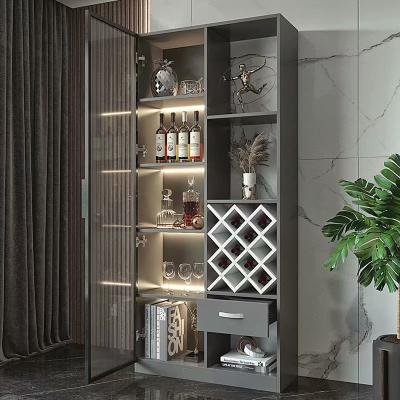 China Modern Particleboard Wine Cabinet Living Room Furniture With Storage Shelf And PVC Surface Treatment for sale