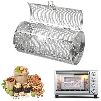 China Easily Cleaned Grilled Stainless Steel Cage Rolling Grill Basket BBQ Rotisserie For Vegetables Peanut Coffee Beans for sale