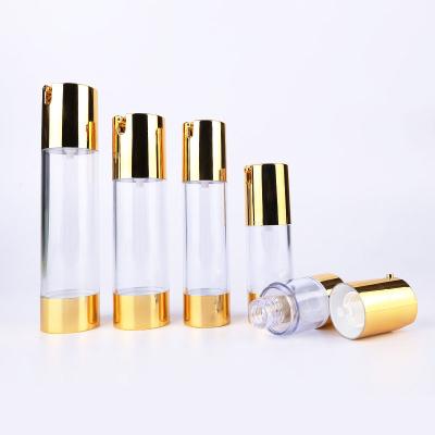 China Goldtransparente luftlose kosmetische Flaschen für Lotion sprühen 30ml 50ml zu verkaufen