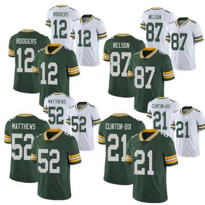 China 2021 American Football Bay Embroidery RODGERS #12 #87 Breathable Quick Dry Uniform Shirts Stitched High Quality Packers Mens Tank Top for sale