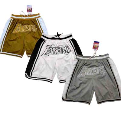 China Antibacterial Wholesale Men Laker Basketball Shorts Stitched Best Quality Drop Shipping Wear Sports Pockets Shorts 2021 New Season for sale