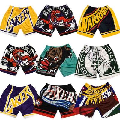 China Wholesale Antibacterial Laker Men Basketball Shorts Best Quality Embroidery Stitched Drop Shipping Wear Pockets Shorts 2021 New Season for sale