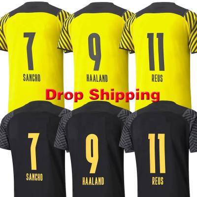 China Shirts & Good Quality Tops Germany BVB Thailand Soccer Wears 2021-2022 #7 SANCHO #11 REUS #9 HAALAND Yellow Home Soccer Jerseys Wholesale for sale