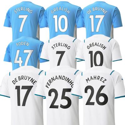 China Shirts & Top England City Thailand Soccer Wears 2021-2022 #10 GREALISH #17 FODEN Home Blue Soccer Jerseys Wholesale for sale