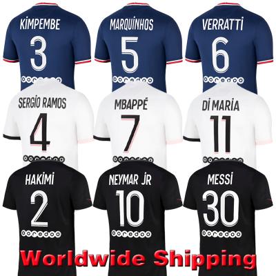 China Shirts & France Paris Thailand Men Soccer Top Wear JR #2 HAKIMI Football Shirt Jerseys 2021-2022 #7 MBAPPE #30 MESSI #10 NEYMAR for sale