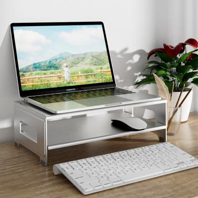 China Universal Aluminum Alloy Aluminum 2 Rows Monitor Desktop Riser for PC Laptop Printers Computer Riser with Keyboard Storage Space for sale