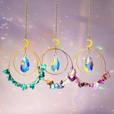 China Europe Colorful Moon Natural Stone Crystals Suncatcher Hanging for Window Home Office Decoration Crystal Sun Catchers Rainbowmaker A016 for sale