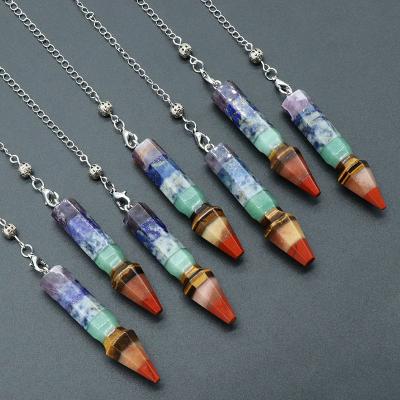 China Europe Cheap 7 Chakra Crystal Point Pendulum Pendant Natural Stone Crystal Pendule Pendulums for Dowsing Dinvination Meditation A013 for sale