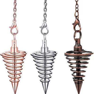 China Europe Factory Price Copper Gold Silver Color Metal Spiral Pendulum Healing for Physic Spiritual Reading Dowser Reiki Pendulos A033 for sale