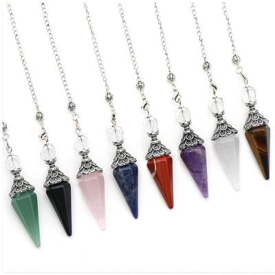 China Europe Wholesale Six Pyramid Reiki Healing Hexagonal Point Dowsing Natural Stone Pendulum Crystals Rose Quartz Penduos Gift A035 for sale