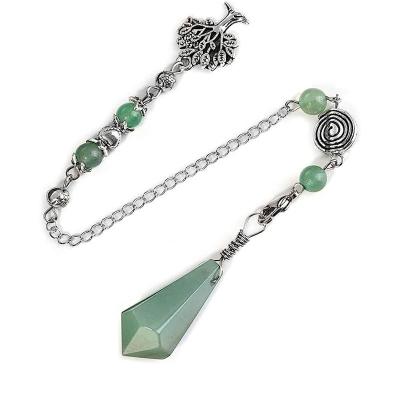 China Europe Natural Stone Green Aventurine Pendulum Reiki Divination Healing Hexagonal Pointed Tree of Life Crystal Pendulum A032 for sale