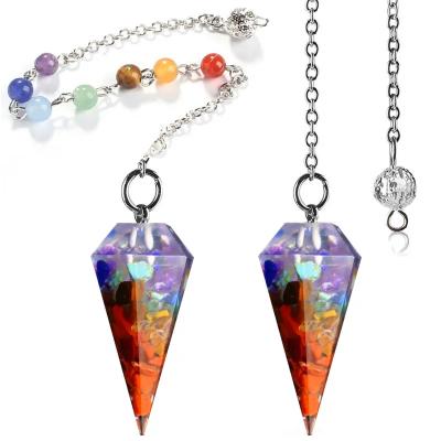 China Europe Hot Natural Chip Stone Quartz Hexagonal Reiki Resin 7 Chakra Pendulums for Dowsing Divination Amulet Spiritual Pendulos A036 for sale