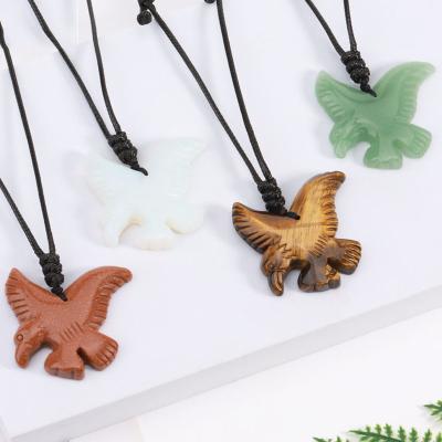 China Animal Eagle + Handmade Carved +Natural Stone+Adjustable The Eagle Fashion Animal Crystal Pendant Charms Natural Quartz Healing  Gemstones Pendants Fine Men Female Jewelry A031 for sale